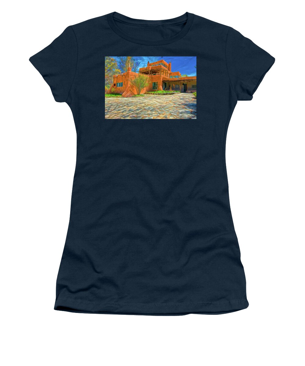 Mabel Dodge Sterne Women's T-Shirt featuring the digital art Mabel Dodge Luhan house as oil by Charles Muhle