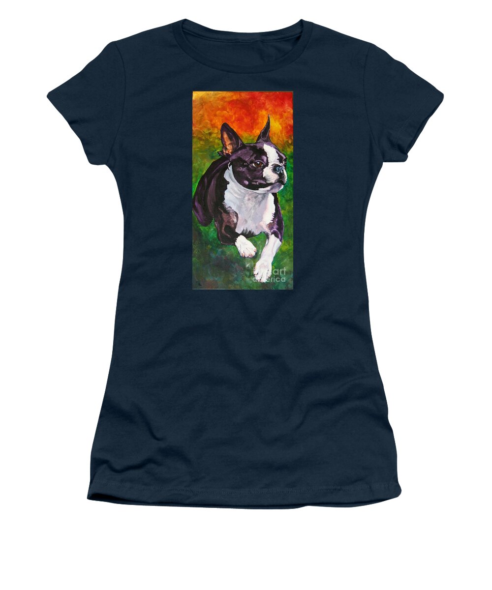 Boston Terrier Women's T-Shirt featuring the painting Mach Ellie by Susan Herber