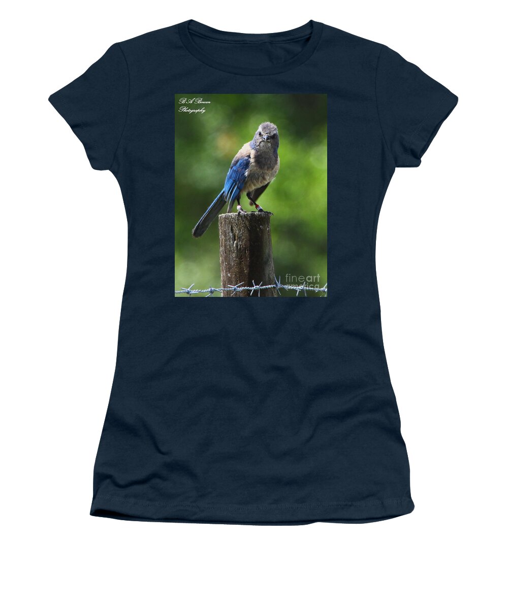 Florida Scrub Jay Women's T-Shirt featuring the photograph Mad Bird by Barbara Bowen