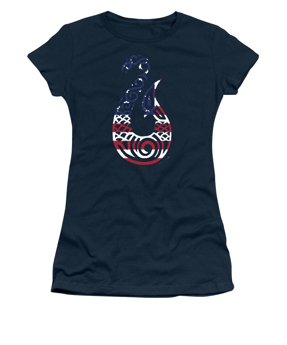 American Women's T-Shirt featuring the digital art Made in the USA Tribal Fish Hook by Heather Schaefer