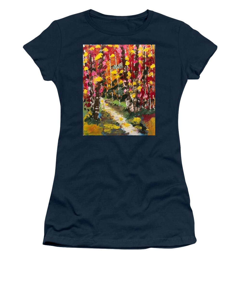 Acrylics Women's T-Shirt featuring the painting Magical Forest by Jim McCullaugh