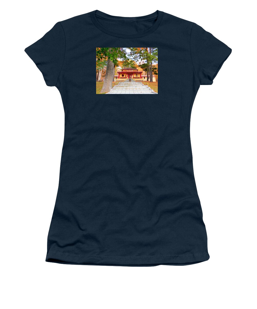 Mahayana Buddhist Temple Women's T-Shirt featuring the painting Mahayana Buddhist temple 3 by Jeelan Clark