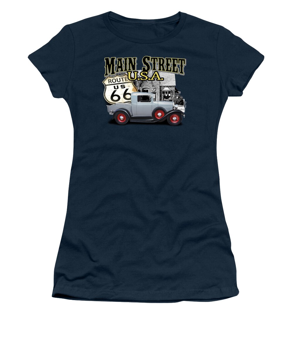 Main Women's T-Shirt featuring the digital art Main Street Rod by Paul Kuras