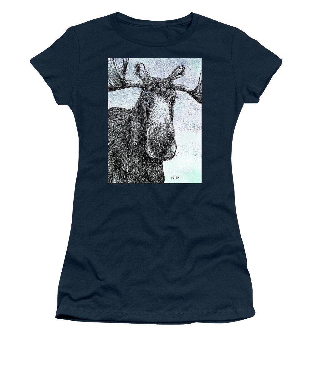 Moose Women's T-Shirt featuring the digital art Maine Moose by AnneMarie Welsh
