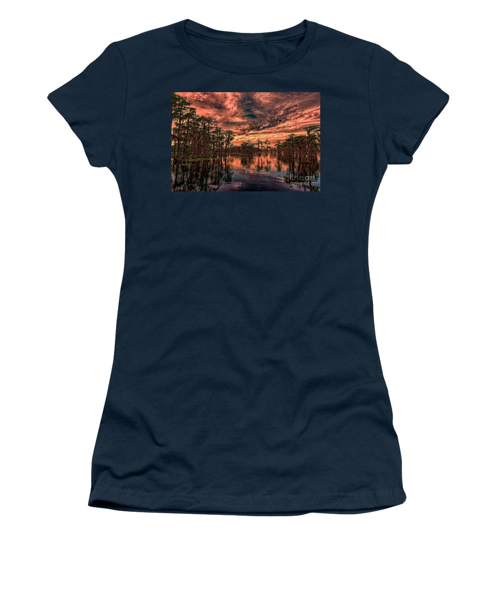Sunsets Women's T-Shirt featuring the photograph Majestic Cypress Paradise Sunset by DB Hayes