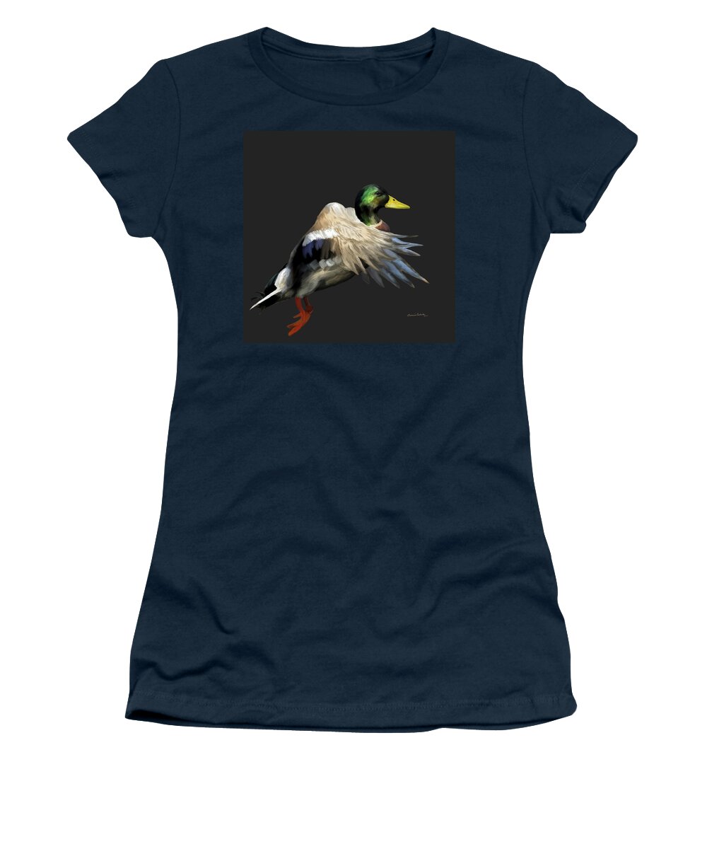 Animals Women's T-Shirt featuring the painting Mallard Freehand 1 by Ernest Echols