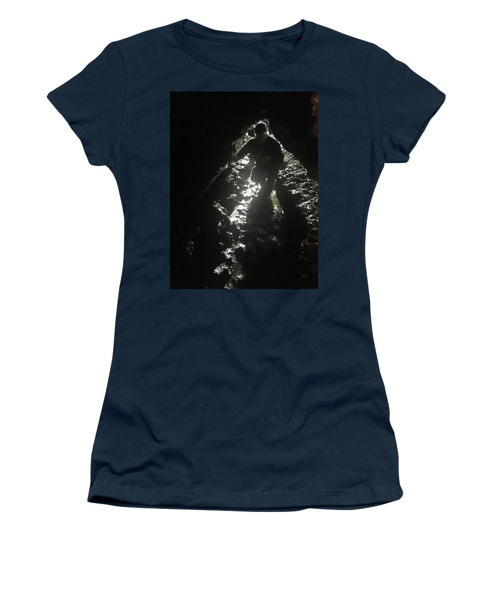Kelly Hazel Women's T-Shirt featuring the photograph Man in the Cave by Kelly Hazel