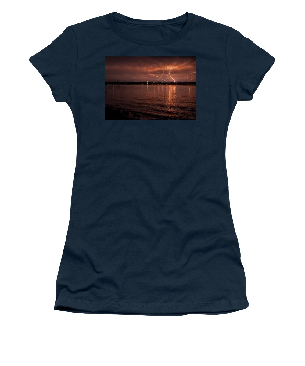 Lightning Women's T-Shirt featuring the photograph Man made and Natural lightning by John Crothers