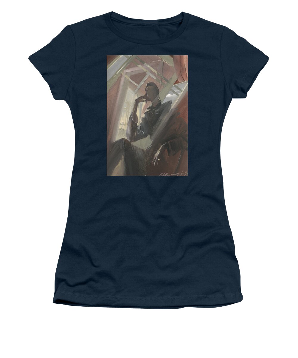 Igor Sakurov Women's T-Shirt featuring the painting Man Portrait in Window Reflection by Igor Sakurov
