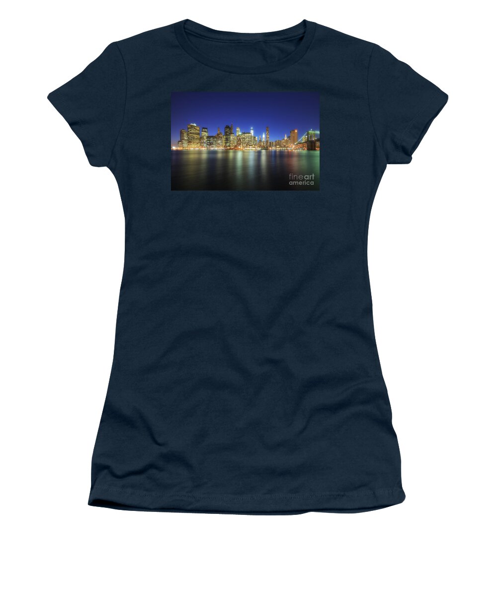 Yhun Suarez Women's T-Shirt featuring the photograph Manhattan Nite Lites NYC by Yhun Suarez