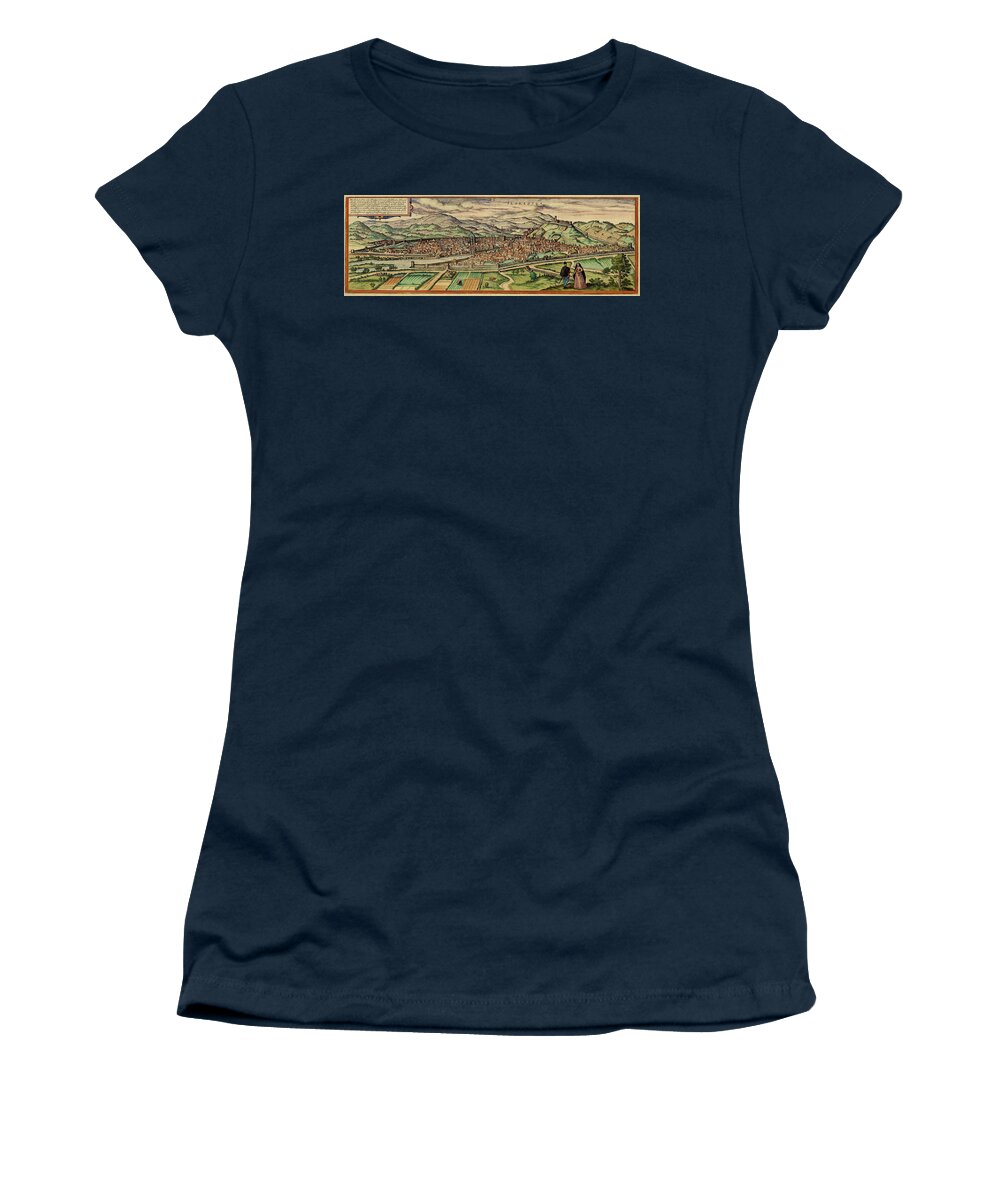 Map Of Florence Women's T-Shirt featuring the photograph Map Of Florence 1572 by Andrew Fare