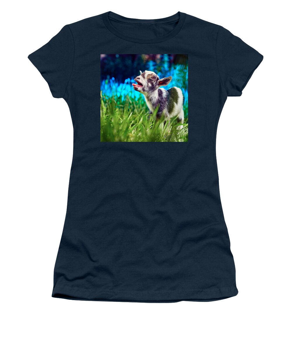 Goat Women's T-Shirt featuring the photograph Baby Goat Kid Singing by TC Morgan