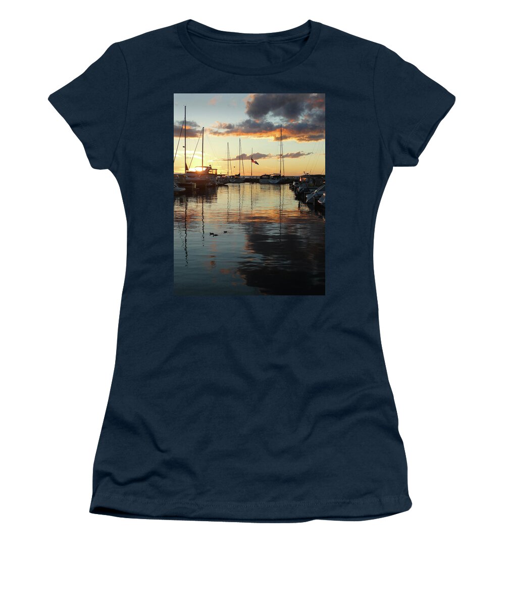 Sunset Women's T-Shirt featuring the photograph Marina Sunset Reflection by David T Wilkinson