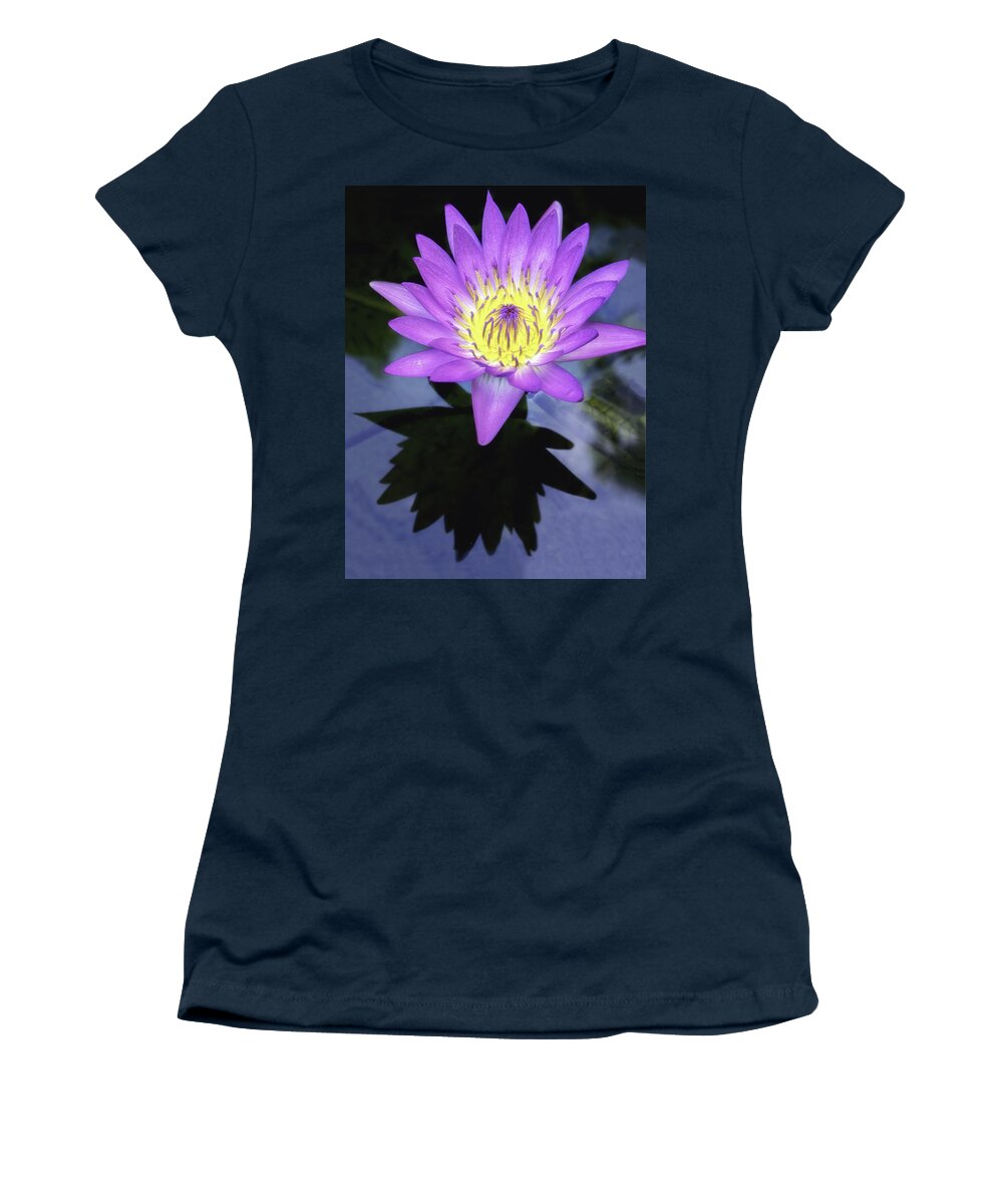 Aquatic Women's T-Shirt featuring the photograph Beautiful reflection of waterlily in a pond. by Usha Peddamatham