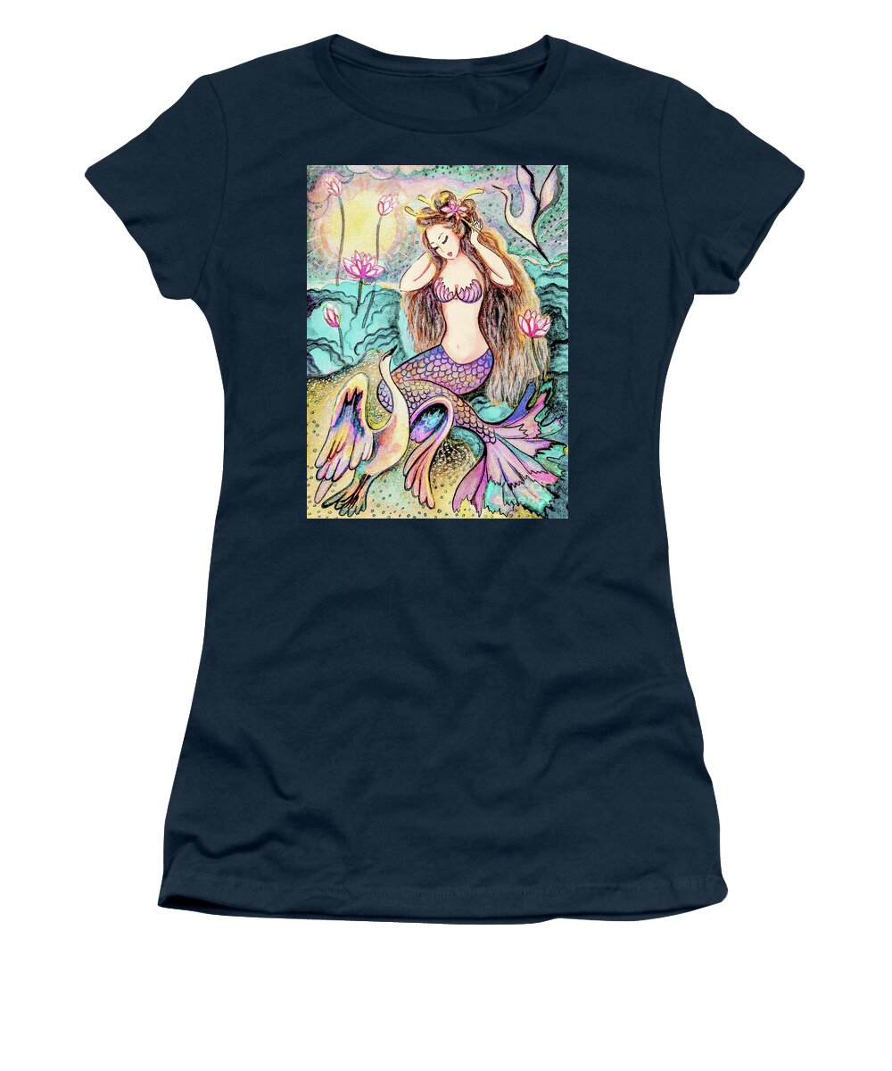 Sea Goddess Women's T-Shirt featuring the painting Mermaid Sunrise by Eva Campbell