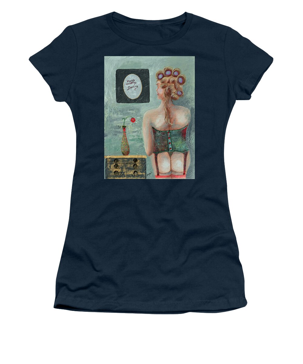 Woman Women's T-Shirt featuring the mixed media Merry Christmas Darling by Donna Blackhall
