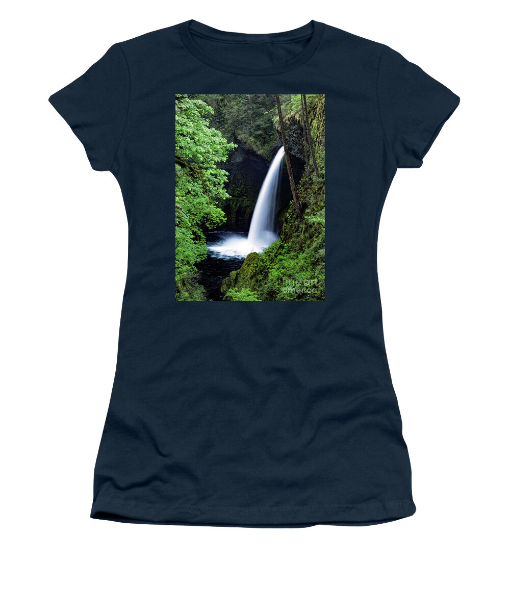 Columbia Gorge Women's T-Shirt featuring the photograph Metlako Falls Waterfall Art by Kaylyn Franks by Kaylyn Franks