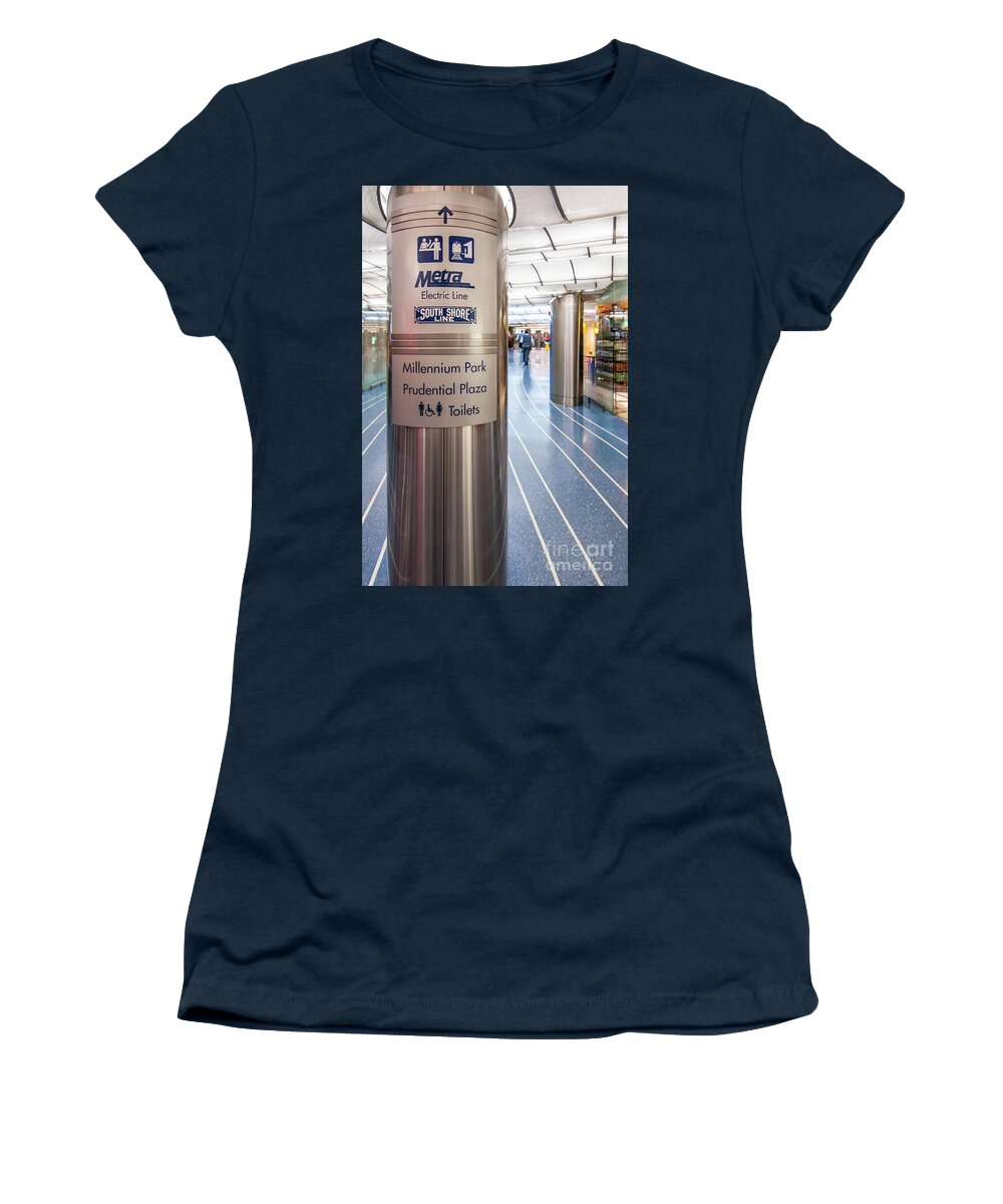 Chicago Women's T-Shirt featuring the photograph Metra Electric Line Column Sign by David Levin
