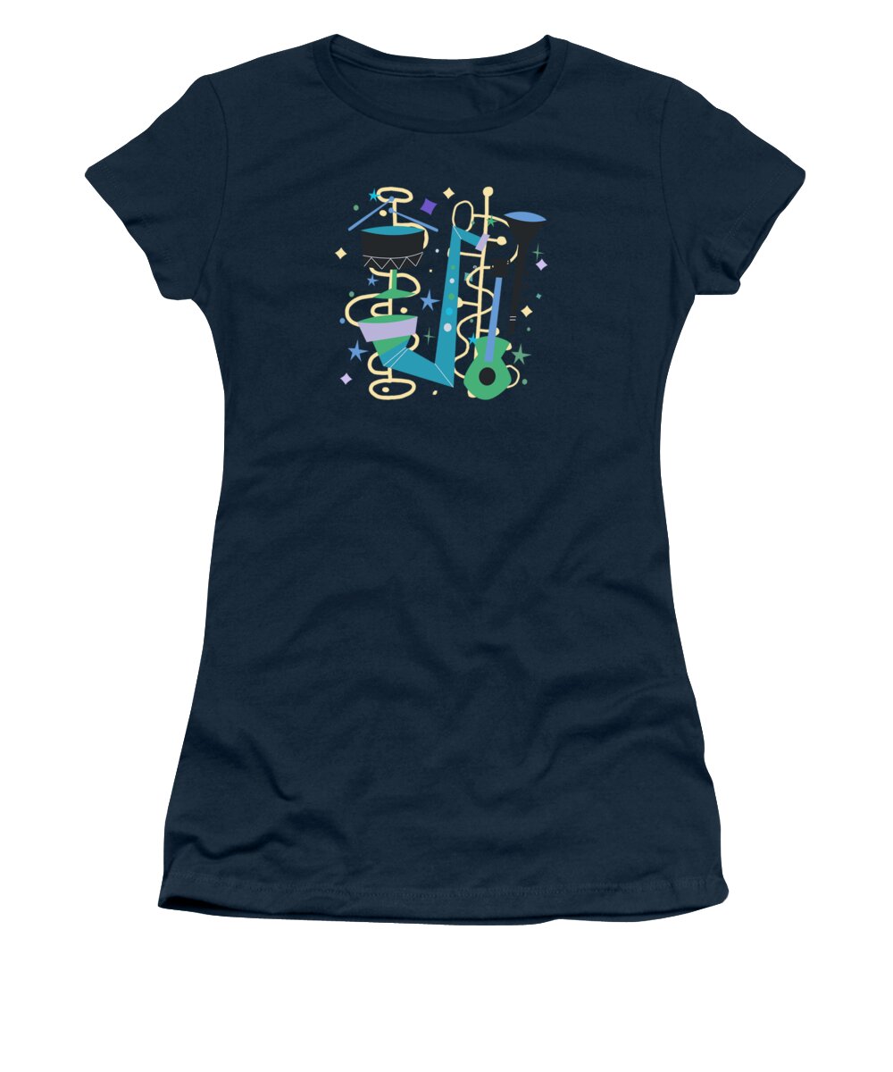 Painting Women's T-Shirt featuring the painting Midcentury Modern Fifties Jazz Composition by Little Bunny Sunshine