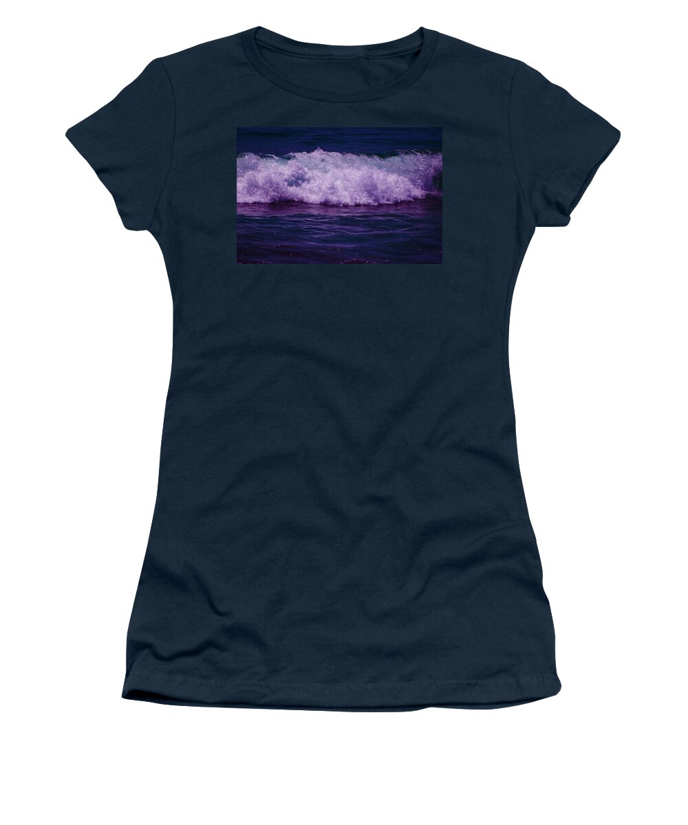 Ultra Violet Women's T-Shirt featuring the photograph Midnight Ocean Wave in Ultra Violet by Colleen Cornelius