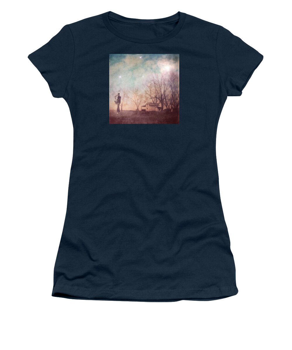 Digital Art Women's T-Shirt featuring the digital art Expansion-midnight Saxophone Magic by Melissa D Johnston