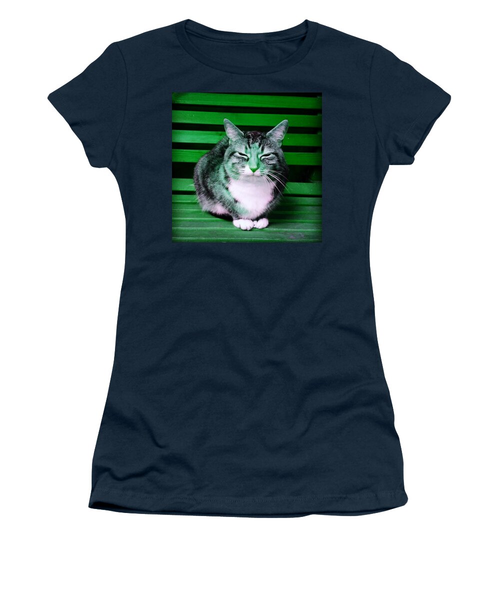 Cat Women's T-Shirt featuring the photograph Mindful Cat in Emerald Green by Rowena Tutty