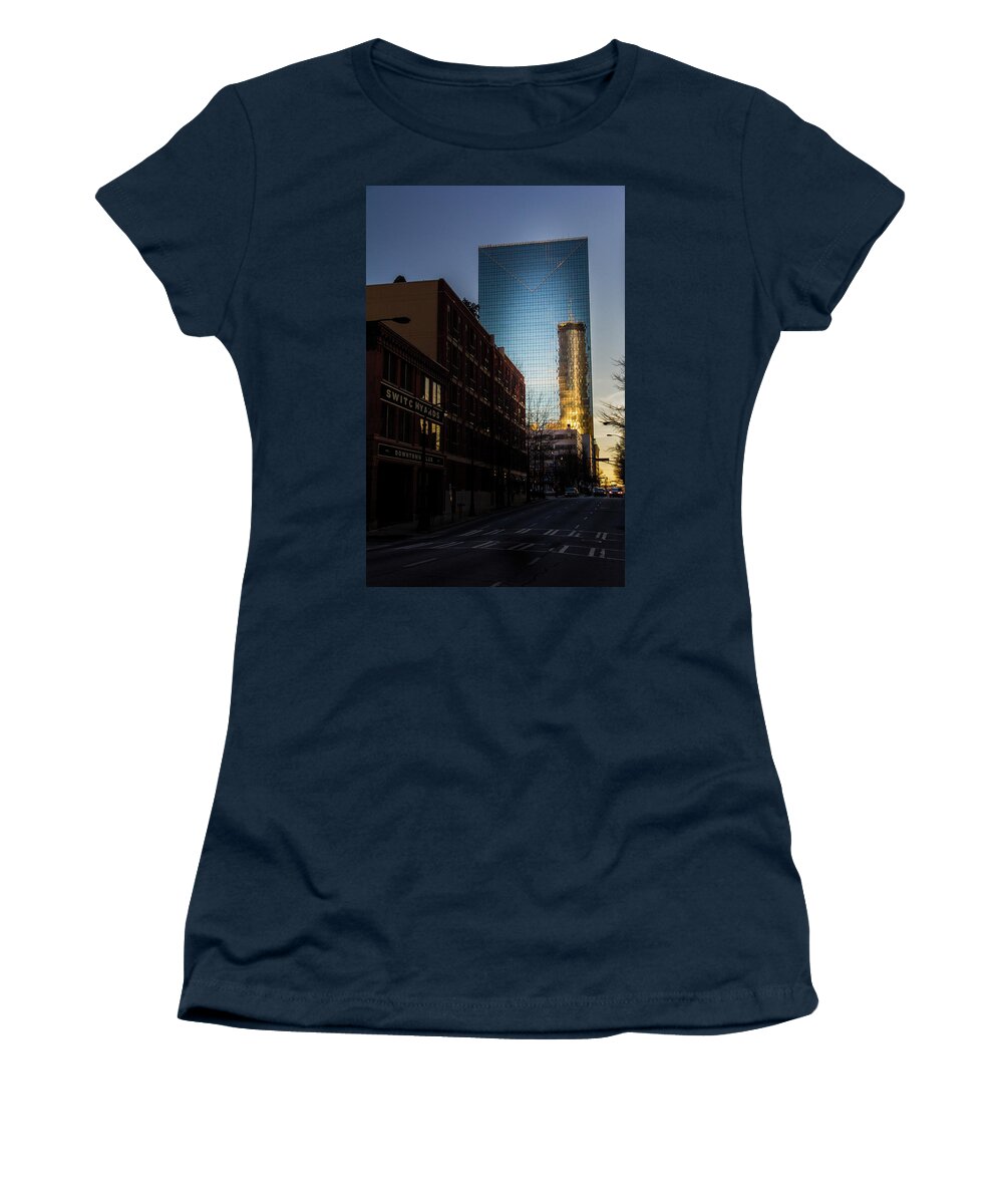 Reflection Women's T-Shirt featuring the photograph Mirror Reflection of Peachtree Plaza by Kenny Thomas