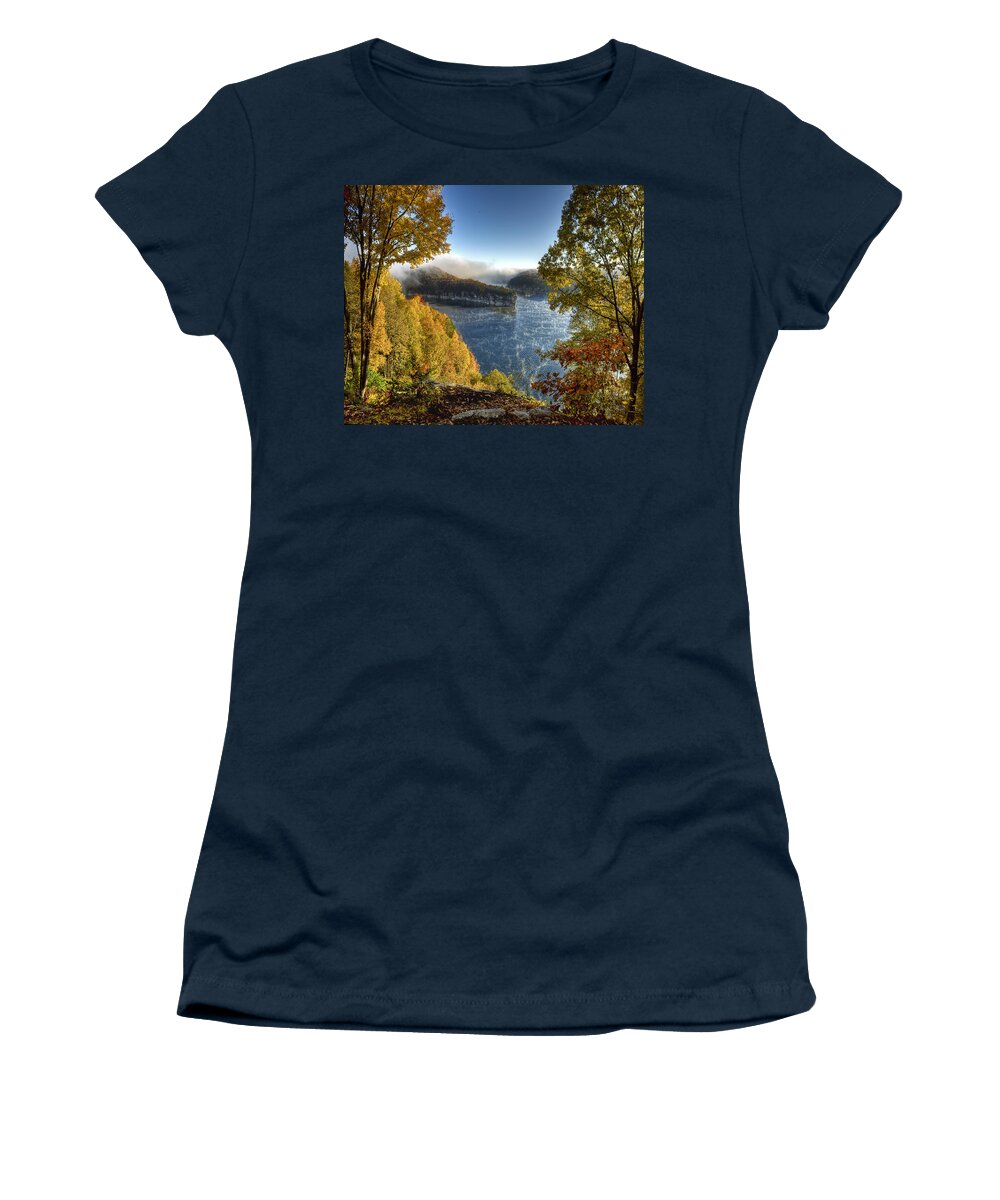 Long Point Cliff Water #1 Women's T-Shirt featuring the photograph Misty Morning by Mark Allen