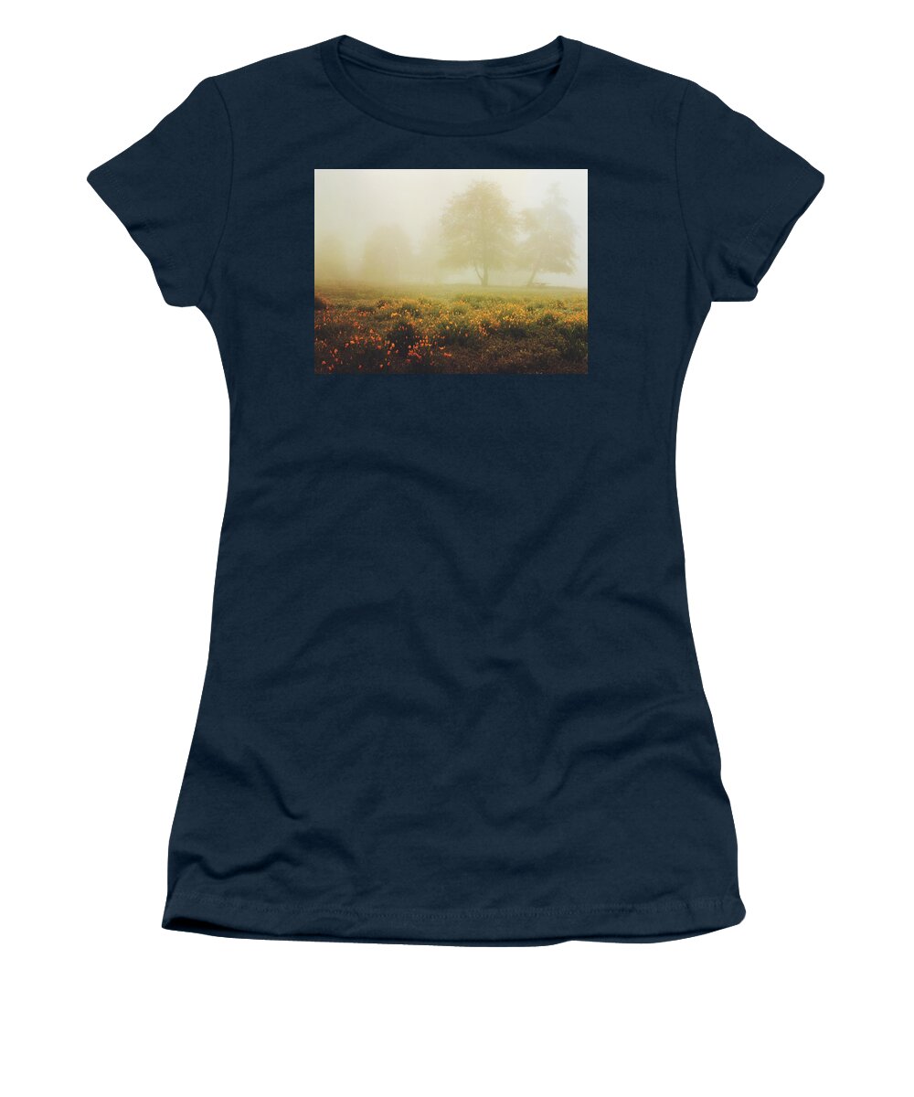 Poppy Women's T-Shirt featuring the digital art Misty Poppy Field by Kevyn Bashore