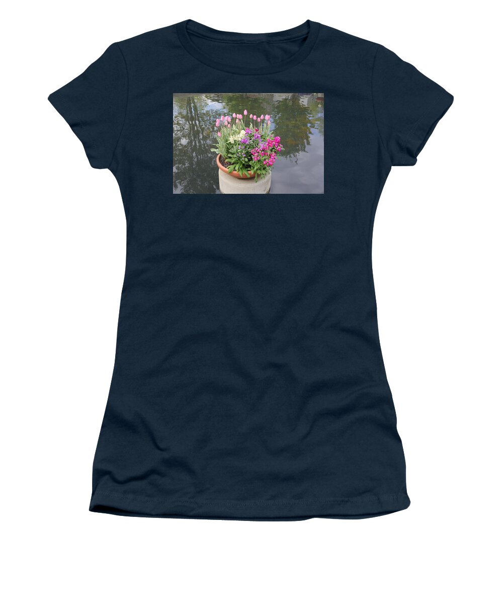 Flowers Women's T-Shirt featuring the photograph Mixed Flower Planter by Allen Nice-Webb