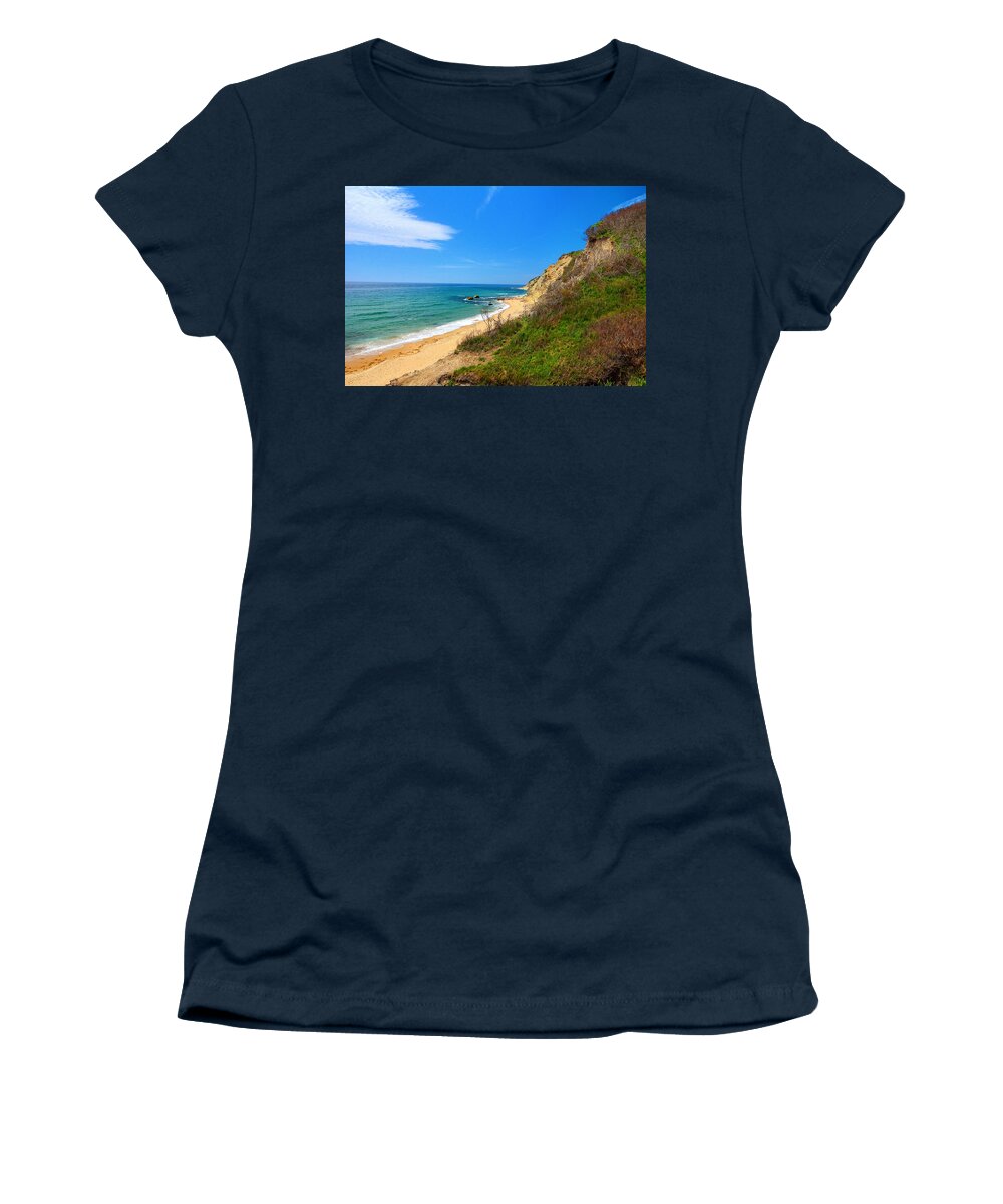 Mohegan Bluffs Women's T-Shirt featuring the painting Mohegan Bluffs Block Island by Lourry Legarde