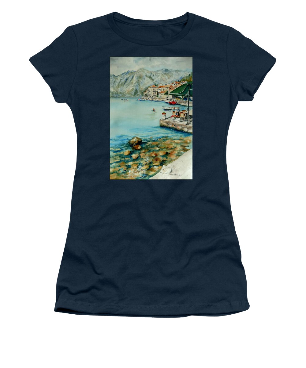 Rocks Women's T-Shirt featuring the painting Montenegro Coast I by Sonia Mocnik