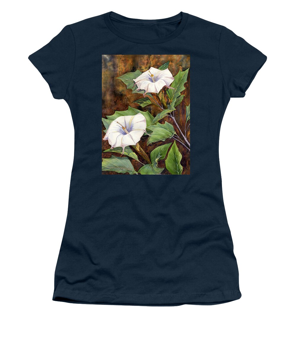 Sacred Datura Women's T-Shirt featuring the painting Moon Lilies by Catherine G McElroy