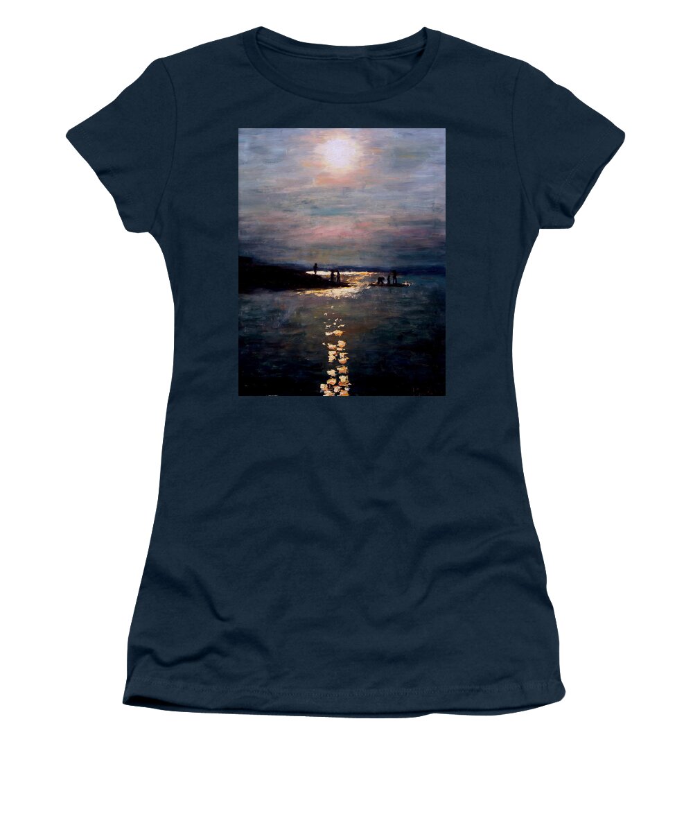 Sunset Women's T-Shirt featuring the painting Moonlight by Ashlee Trcka