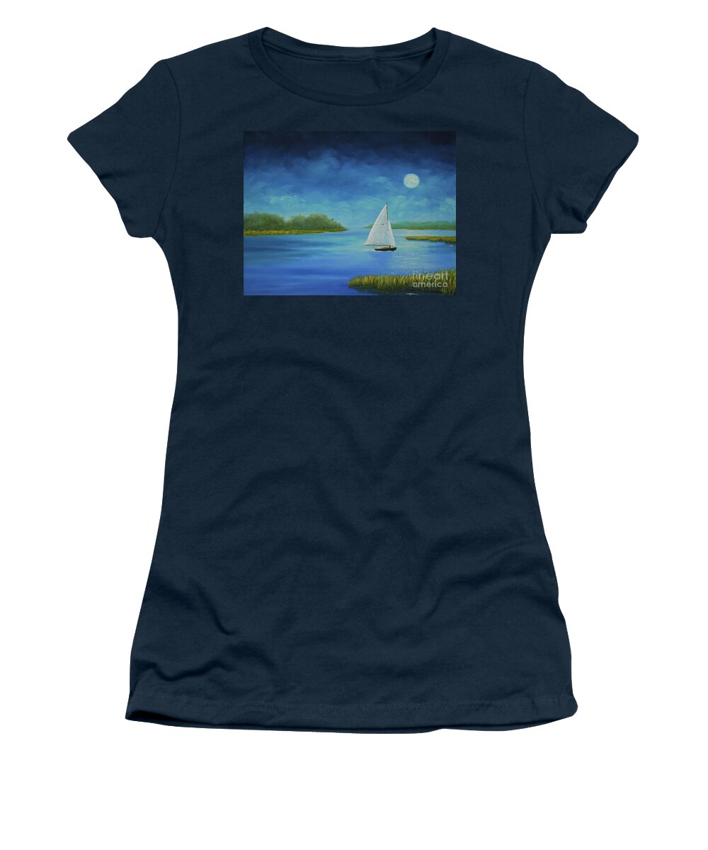 Moon Women's T-Shirt featuring the painting Moonlight Sail by Stanton Allaben