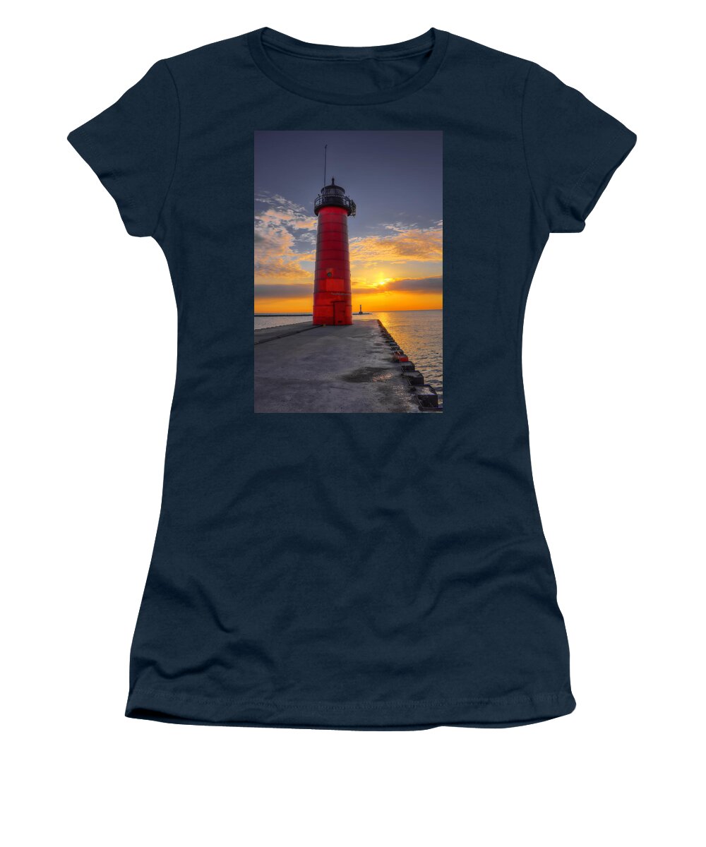 Lighthouse Women's T-Shirt featuring the photograph Morning at the Kenosha Lighthouse by Dale Kauzlaric