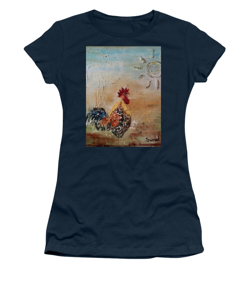 Rooster Women's T-Shirt featuring the painting Morning has come by Sunel De Lange