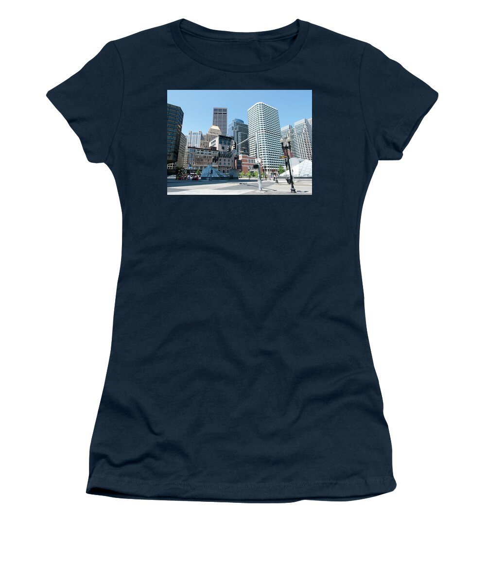 Landmark Women's T-Shirt featuring the photograph Morning in Boston by Ramunas Bruzas