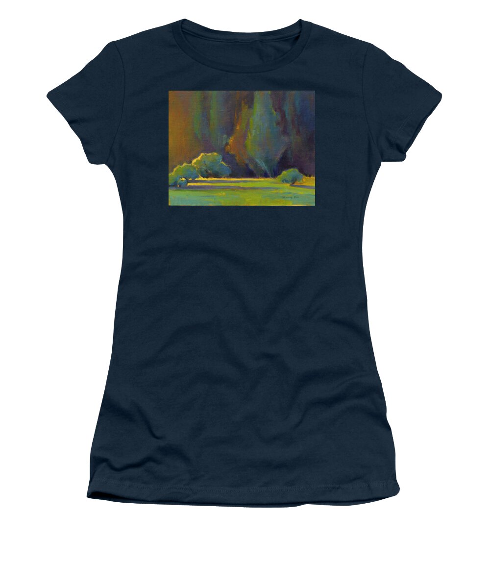 Trees Women's T-Shirt featuring the painting Morning Light by Konnie Kim
