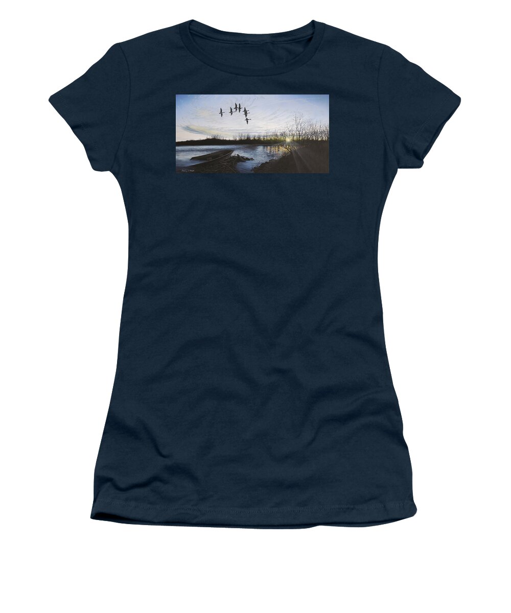 Pintails Women's T-Shirt featuring the painting Morning Retreat - Pintails by Anthony J Padgett