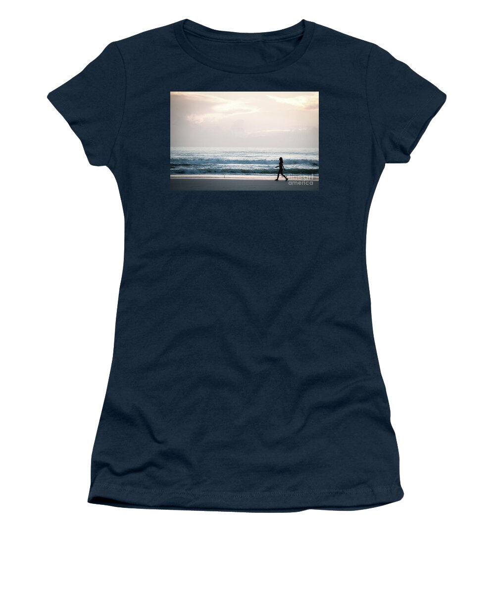 Daytona Beach Women's T-Shirt featuring the photograph Morning Walk with Color by Ed Taylor