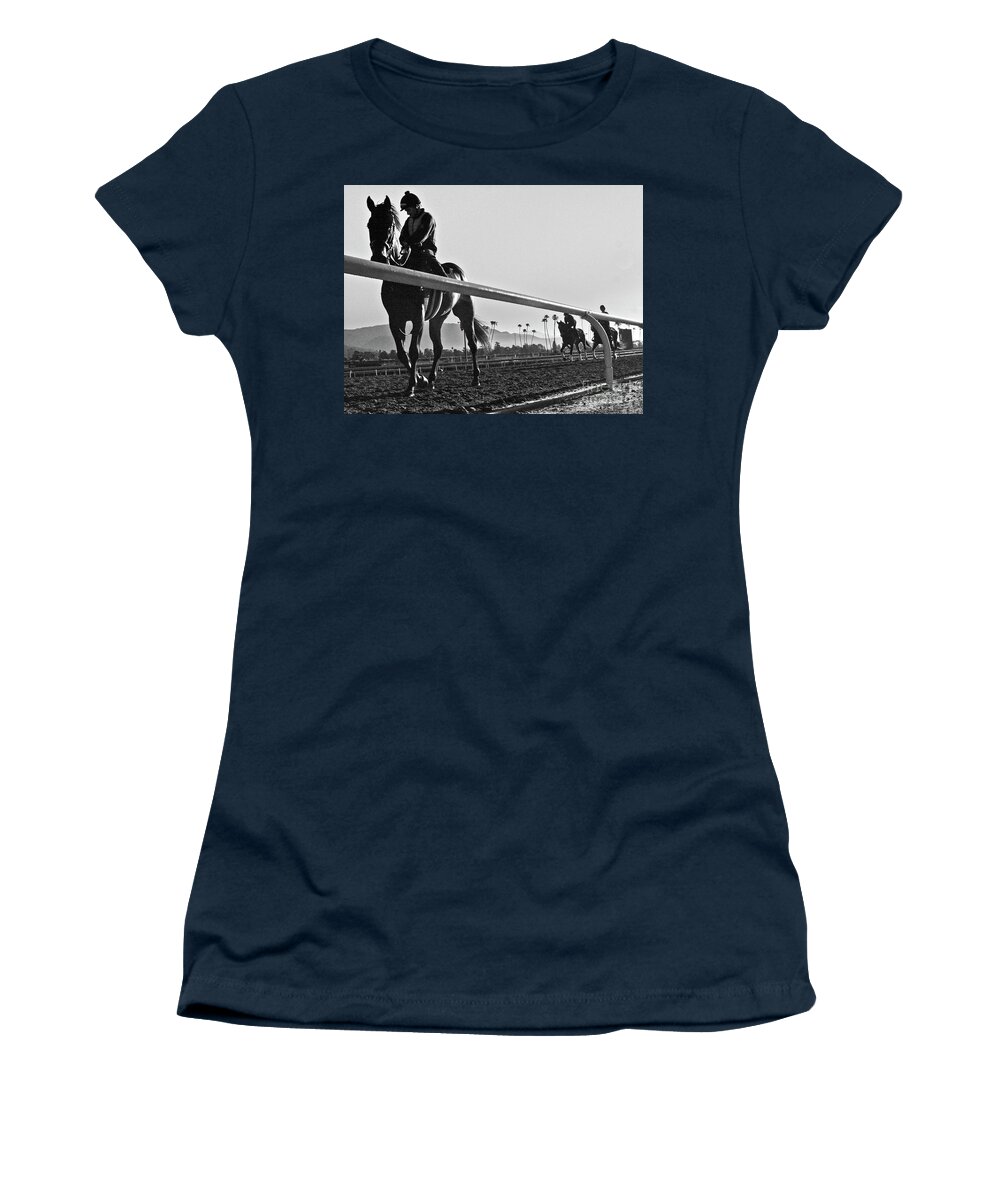 Horses Women's T-Shirt featuring the photograph Morning Workout by Tom Griffithe