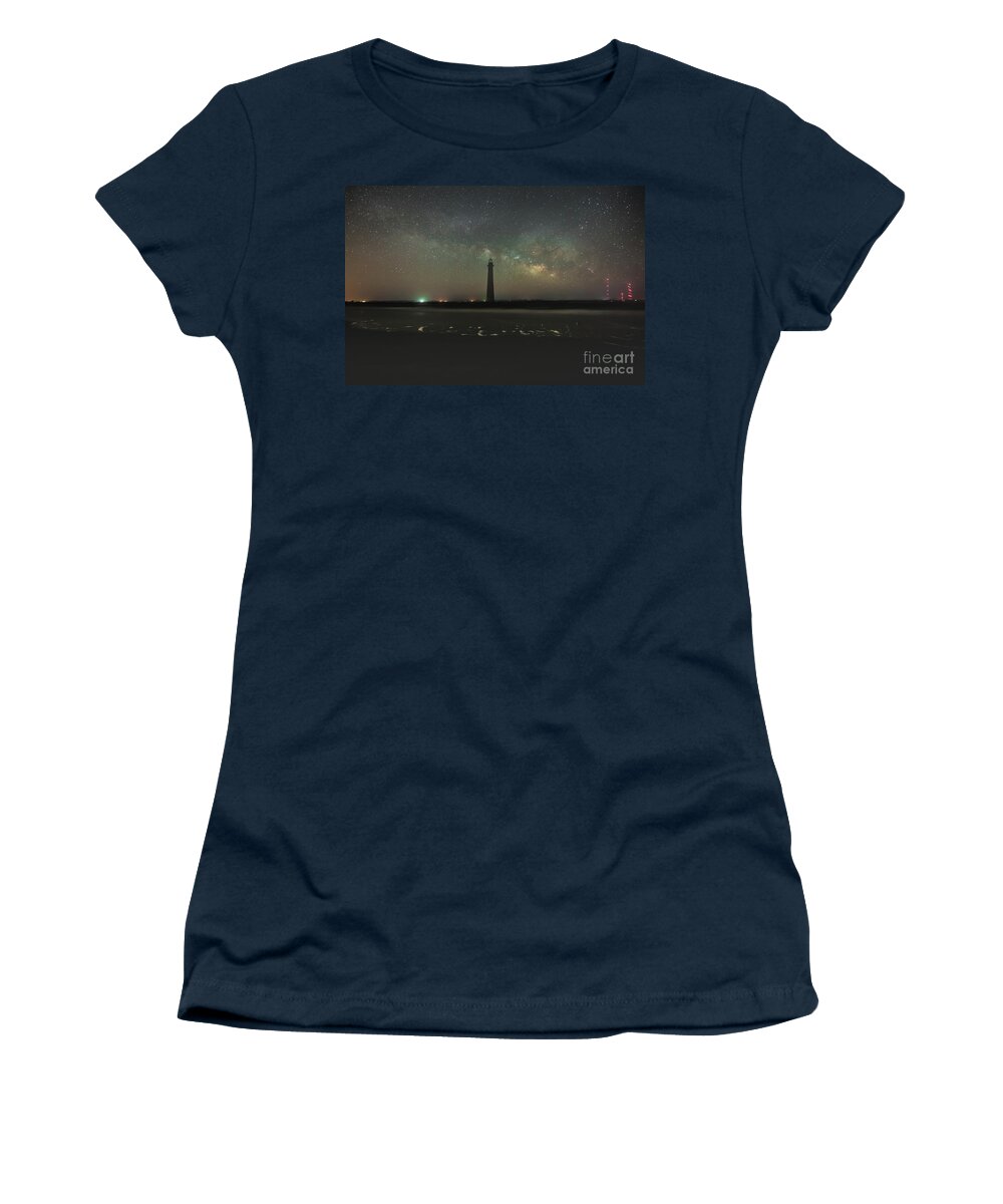 Morris Island Women's T-Shirt featuring the photograph Morris Island Light House Milky Way by Robert Loe