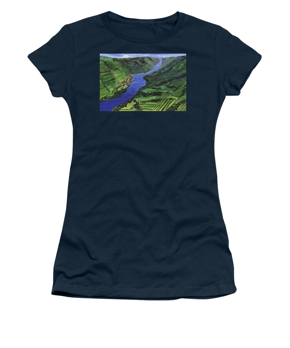 River Women's T-Shirt featuring the painting Moselle River by Jamie Frier