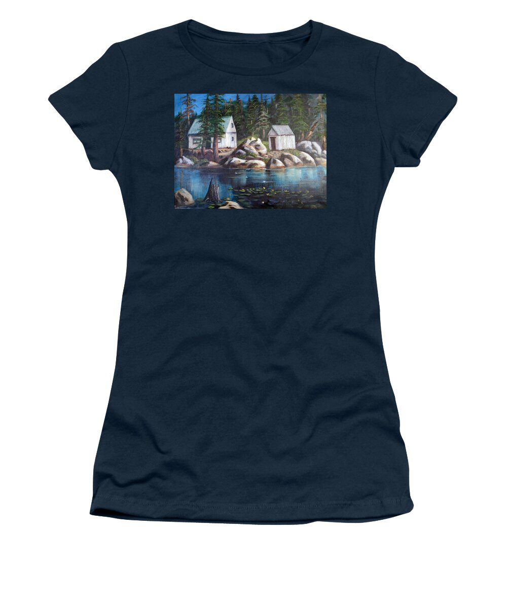 Lake Women's T-Shirt featuring the painting Mosquito Lake by Sherry Strong