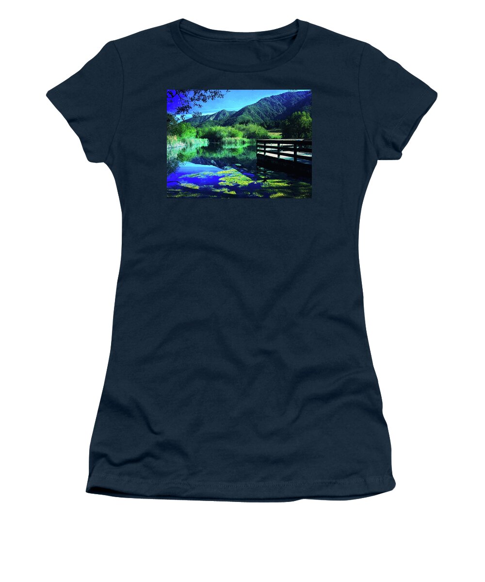 Landscape Women's T-Shirt featuring the digital art Mountain Reflections by Kevyn Bashore