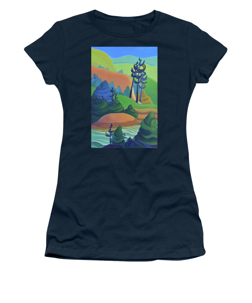 Group Of Seven Women's T-Shirt featuring the painting Hills in Spring by Barbel Smith