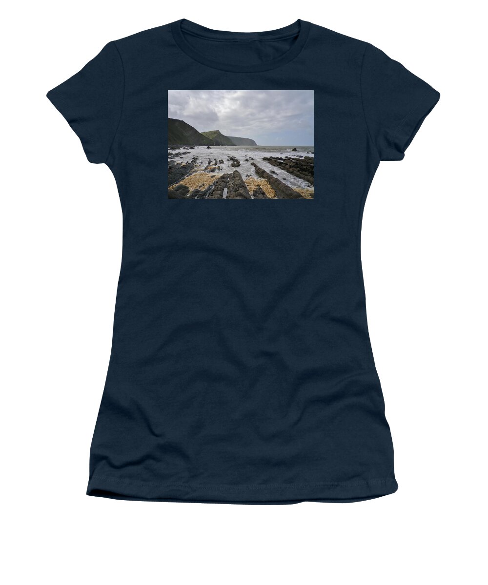 Mouthmill Women's T-Shirt featuring the photograph Mouthmill Beach North Devon by Richard Brookes