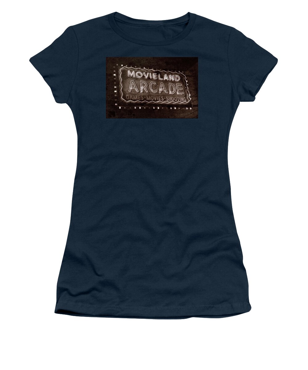 Movieland Women's T-Shirt featuring the photograph Movieland Arcade - Gritty by Stephen Stookey