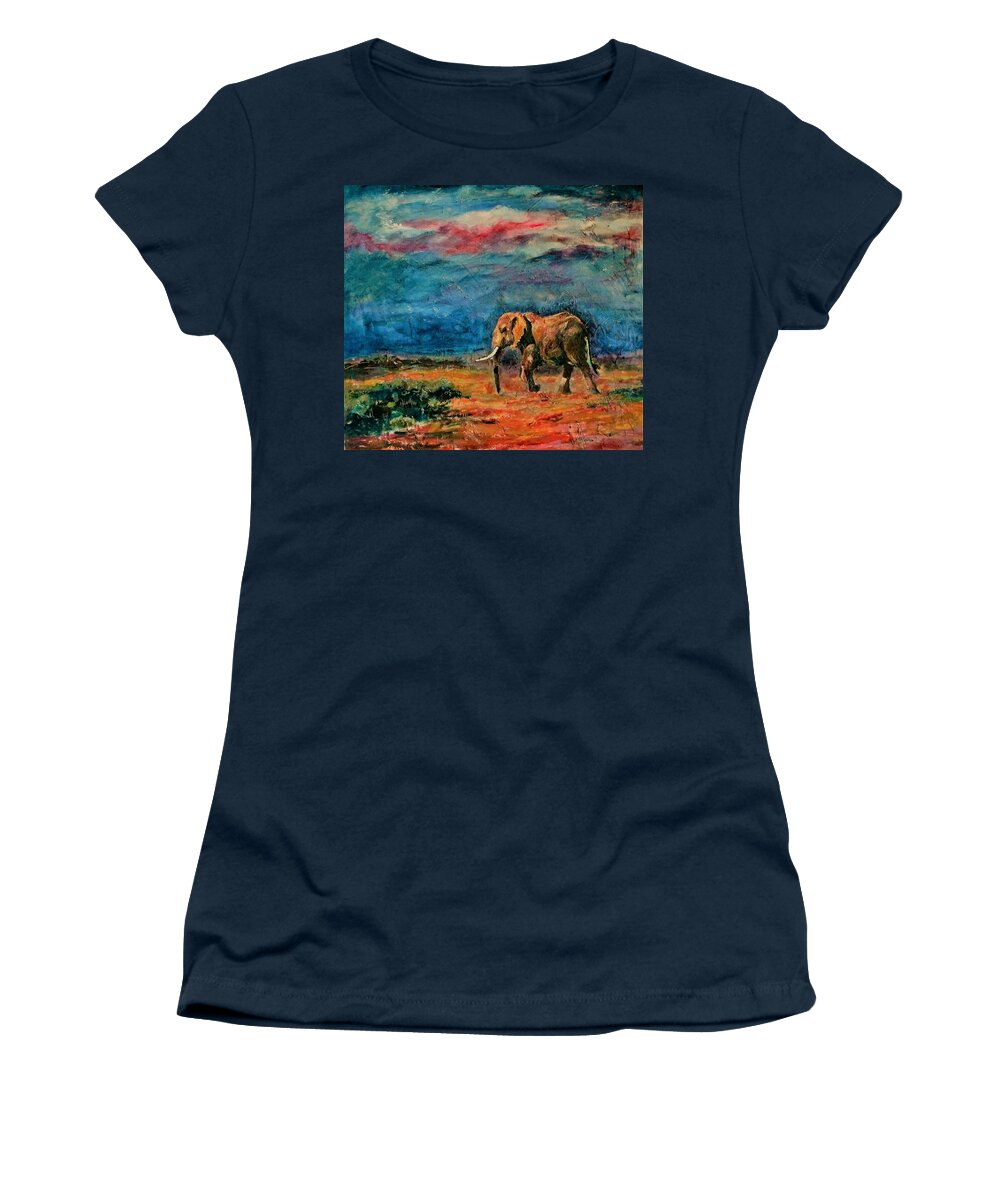 Asia Women's T-Shirt featuring the painting Moving away by Khalid Saeed